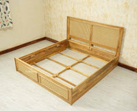 Boston Solid Wood Rattan Cane Storage Box King Size Bed Furniselan natural finish