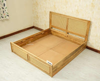 Boston Solid Wood Rattan Cane Storage Box King Size Bed Furniselan natural finish