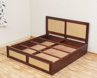 Boston Solid Wood Rattan Cane Storage Box King Size Bed Furniselan   Grey-Finish   