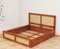 Boston Solid Wood Rattan Cane Storage Box King Size Bed Furniselan    Brown-Finish