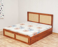 Boston Solid Wood Rattan Cane Storage Box King Size Bed Furniselan    Brown-Finish