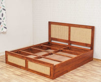 Boston Solid Wood Rattan Cane Storage Box King Size Bed Furniselan    Brown-Finish