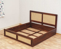 Boston Solid Wood Rattan Cane Storage Box King Size Bed Furniselan   Grey-Finish   