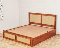 Boston Solid Wood Rattan Cane Storage Box King Size Bed Furniselan    Brown-Finish