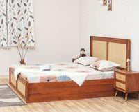 Boston Solid Wood Rattan Cane Storage Box King Size Bed Furniselan    Brown-Finish