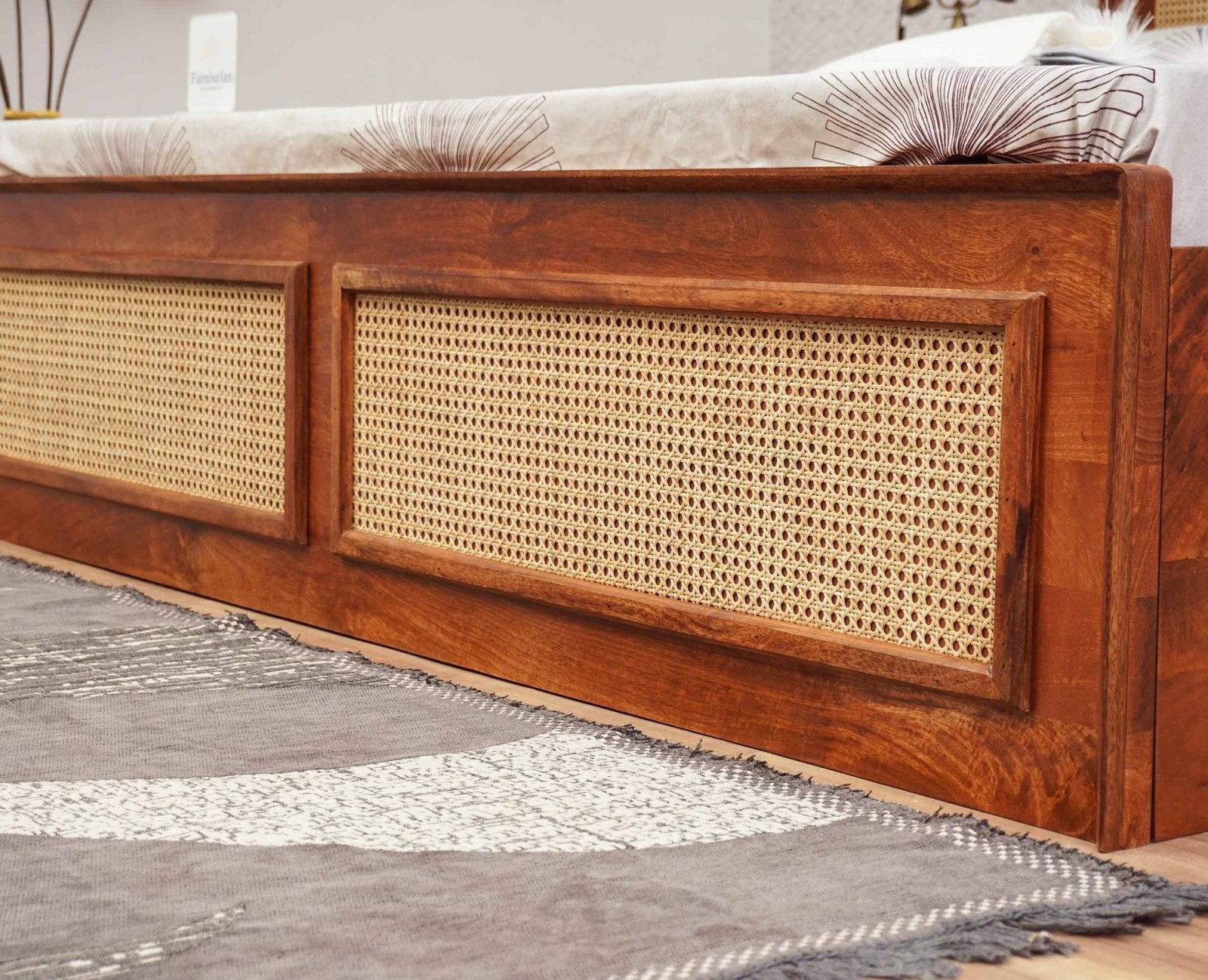 Boston Solid Wood Rattan Cane Storage Box King Size Bed