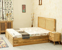 Boston Solid Wood Rattan Cane Storage Box King Size Bed Furniselan natural finish