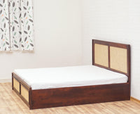 Boston Solid Wood Rattan Cane Storage Box King Size Bed Furniselan   Grey-Finish   