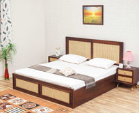 Boston Solid Wood Rattan Cane Storage Box King Size Bed Furniselan   Grey-Finish   