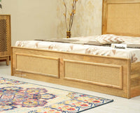 Boston Solid Wood Rattan Cane Storage Box King Size Bed Furniselan natural finish
