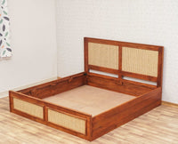 Boston Solid Wood Rattan Cane Storage Box King Size Bed Furniselan    Brown-Finish