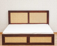 Boston Solid Wood Rattan Cane Storage Box King Size Bed Furniselan   Grey-Finish   