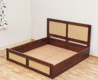 Boston Solid Wood Rattan Cane Storage Box Queen Size Bed Furniselan Grey-Finish