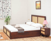 Boston Solid Wood Rattan Cane Storage Box Queen Size Bed Furniselan Grey-Finish