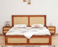 Boston Solid Wood Rattan Cane Storage Box Queen Size Bed Furniselan Brown-Finish