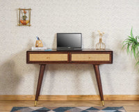 Boston Solid Wood Rattan Cane Study Laptop Table with Two Drawer  Furniselan Grey-Finish