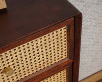 Boston Solid Wood Rattan Cane Tall Chest of Drawer Five Drawer Furniselan Grey-Finish