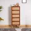 Boston Solid Wood Rattan Cane Tall Chest of Drawer Five Drawer Furniselan Brown-Finish
