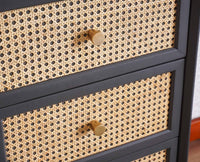 Boston Solid Wood Rattan Cane Tall Chest of Drawer Five Drawer - Chest of Drawer - Furniselan Slate-Grey
