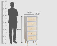 Boston Solid Wood Rattan Cane Tall Chest of Drawer Five Drawer - Chest of Drawer - Furniselan Cool-Grey