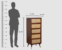 Boston Solid Wood Rattan Cane Tall Chest of Drawer Five Drawer Furniselan Grey-Finish