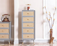 Boston Solid Wood Rattan Cane Tall Chest of Drawer Five Drawer - Chest of Drawer - Furniselan Cool-Grey
