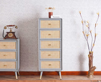 Boston Solid Wood Rattan Cane Tall Chest of Drawer Five Drawer - Chest of Drawer - Furniselan Cool-Grey