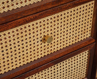 Boston Solid Wood Rattan Cane Tall Chest of Drawer Five Drawer Furniselan Grey-Finish