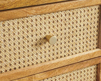 Boston Solid Wood Rattan Cane Tall Chest of Drawer Five Drawer Furniselan Natural Finish