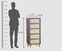 Boston Solid Wood Rattan Cane Tall Chest of Drawer Five Drawer - Chest of Drawer - Furniselan Slate-Grey