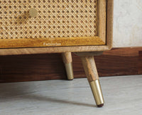 Boston Solid Wood Rattan Cane Tall Chest of Drawer Five Drawer Furniselan Natural Finish