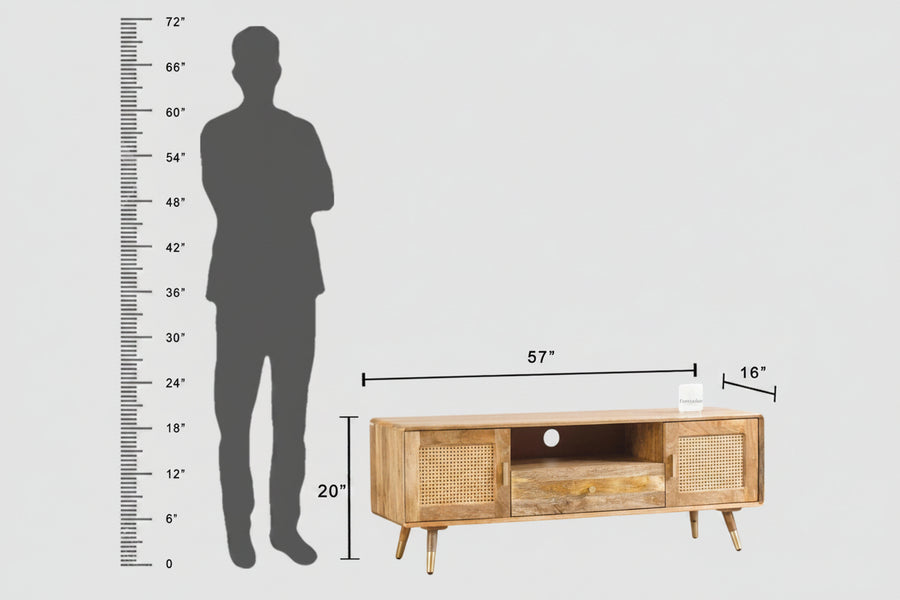 Boston Solid Wood Rattan Cane Tv Cabinet - Tv Cabinet - Furniselan Natural-Finish