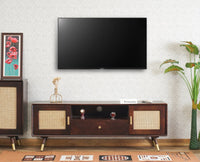 Boston Solid Wood Rattan Cane Tv Cabinet Furniselan Grey-Finish