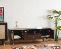 Boston Solid Wood Rattan Cane Tv Cabinet Furniselan Grey-Finish