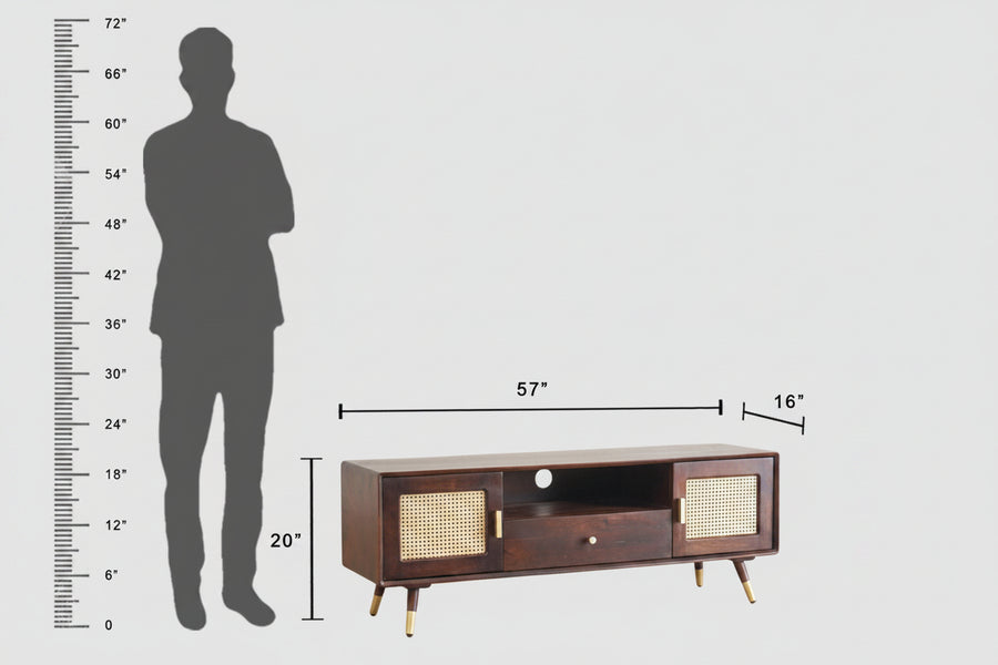 Boston Solid Wood Rattan Cane Tv Cabinet Furniselan Grey-Finish