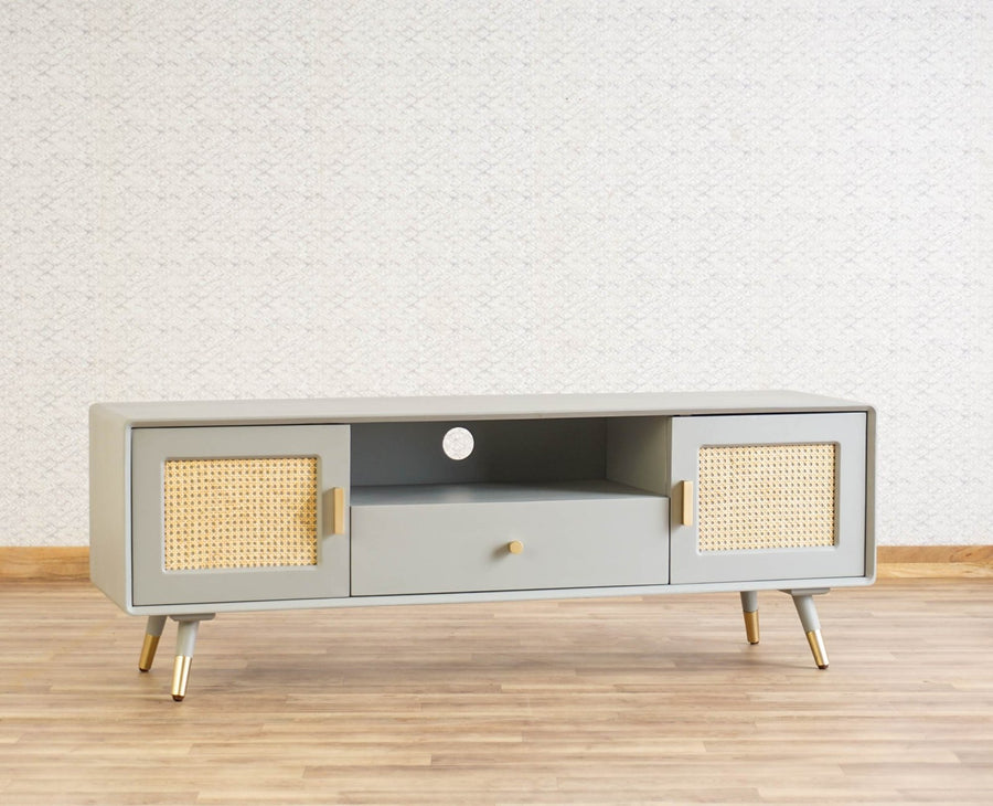 Boston Solid Wood Rattan Cane Tv Cabinet Furniselan Cool-Grey