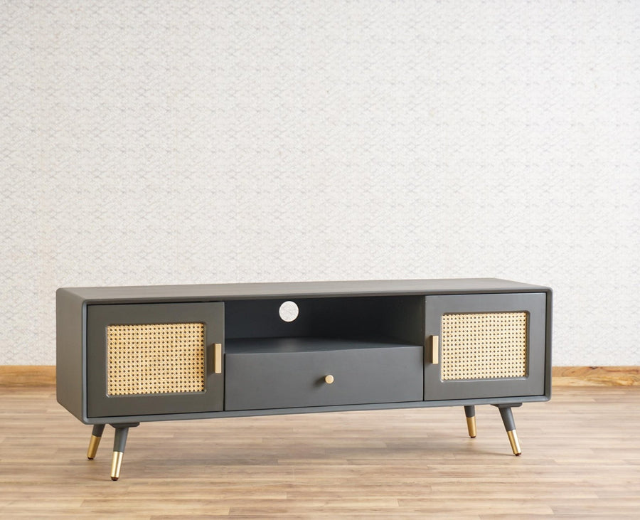 Boston Solid Wood Rattan Cane Tv Cabinet Furniselan Slate-Grey