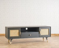 Boston Solid Wood Rattan Cane Tv Cabinet Furniselan Slate-Grey