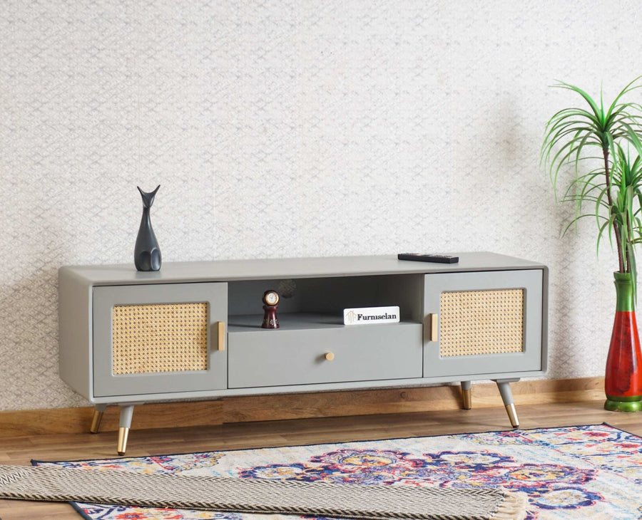 Boston Solid Wood Rattan Cane Tv Cabinet Furniselan Cool-Grey
