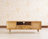Boston Solid Wood Rattan Cane Tv Cabinet - Tv Cabinet - Furniselan Natural-Finish