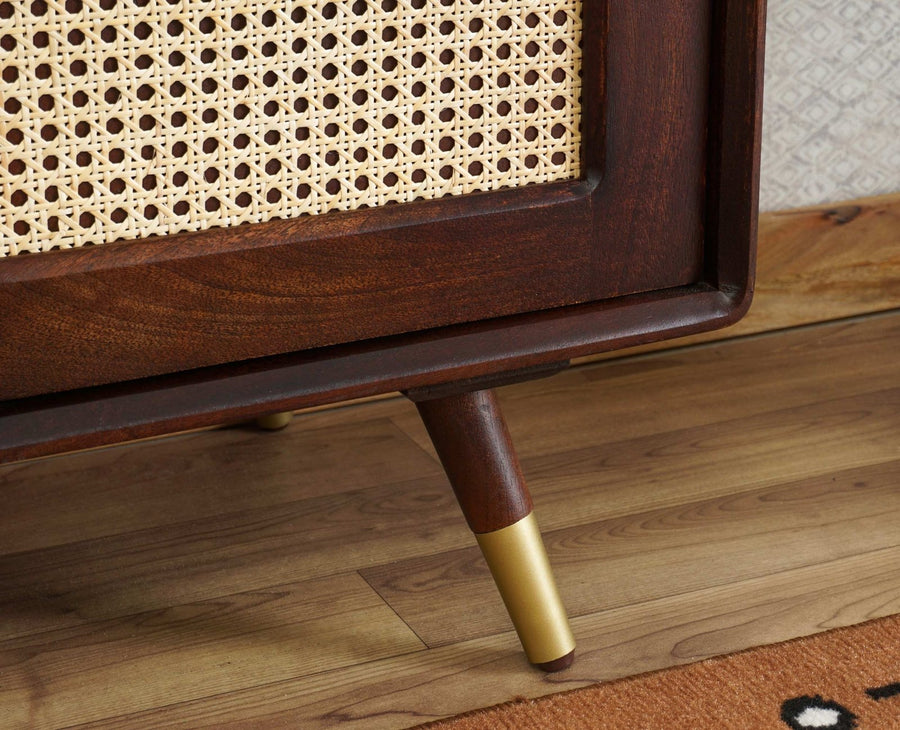 Boston Solid Wood Rattan Cane Tv Cabinet Furniselan Grey-Finish