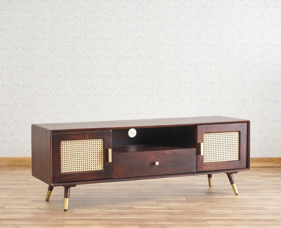 Boston Solid Wood Rattan Cane Tv Cabinet Furniselan Grey-Finish