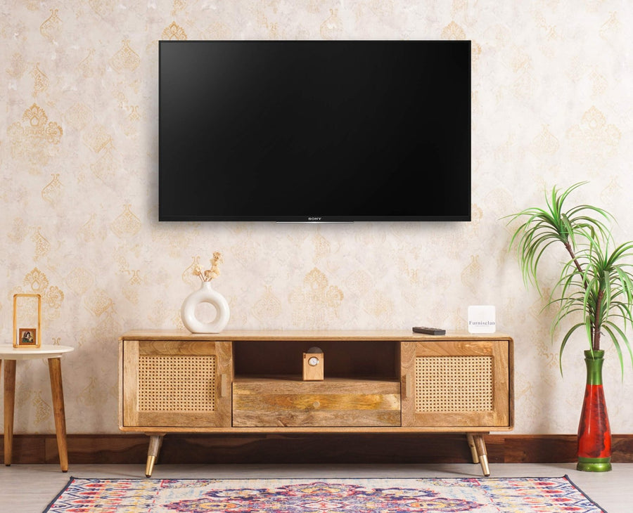 Boston Solid Wood Rattan Cane Tv Cabinet - Tv Cabinet - Furniselan Natural-Finish