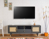 Boston Solid Wood Rattan Cane Tv Cabinet Furniselan Slate-Grey