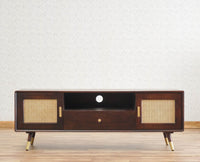 Boston Solid Wood Rattan Cane Tv Cabinet Furniselan Grey-Finish