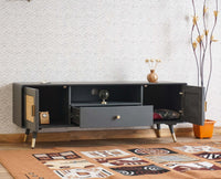 Boston Solid Wood Rattan Cane Tv Cabinet Furniselan Slate-Grey