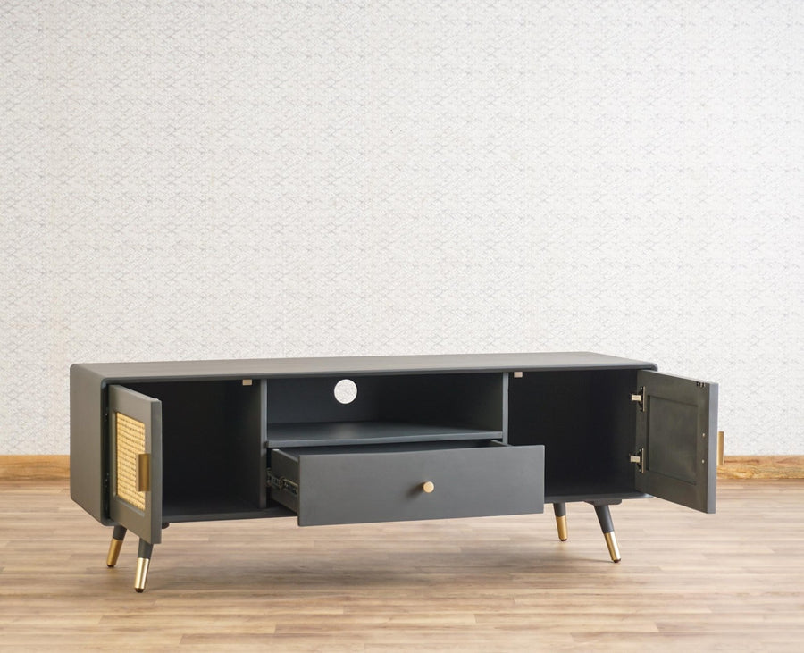 Boston Solid Wood Rattan Cane Tv Cabinet Furniselan Slate-Grey