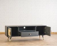 Boston Solid Wood Rattan Cane Tv Cabinet Furniselan Slate-Grey