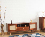 Boston Solid Wood Rattan Cane Tv Cabinet - Tv Cabinet - Furniselan Brown-Finish