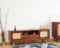 Boston Solid Wood Rattan Cane Tv Cabinet - Tv Cabinet - Furniselan Brown-Finish